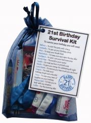 21st Birthday Survival Kit Gift - Novelty 21st gift for him BLUE Bag