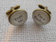 Bronze Effect Handcrafted "Trust Me - I'm a Banker" Cufflinks - Fun Valentines gift for him, banker gift for banker