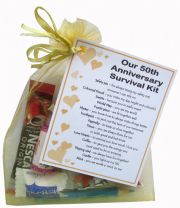 Golden 50th Anniversary Survival Kit Gift  - Great novelty present for gold anniversary or wedding anniversary for husband, wife