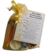 Golden 50th Anniversary Survival Kit Gift - Great novelty present for gold anniversary or wedding anniversary for husband, wife