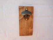Solid Wood Wall Mounted Bottle Opener with Oak Effect - Excellent son gift, husband gift, father gift and Man Cave gift.