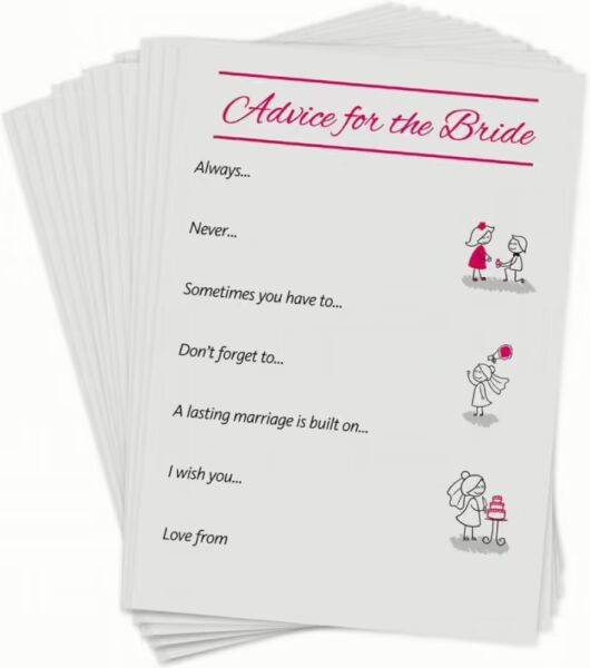 Advice for the Bride Cards - 24 pack of A6 keepsake cards for hen parties and bridal showers