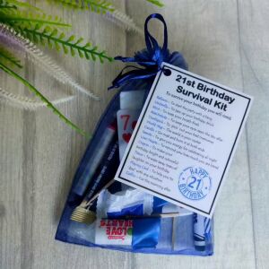 21st Birthday Survival Kit Gift - Novelty 21st gift for him BLUE Bag