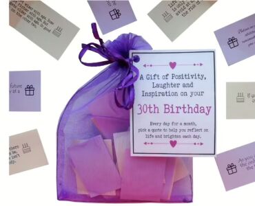 Handmade 30th birthday quotes gift in organza bag with 31 inspirational messages and laminated label