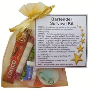 Bartender Survival Kit Gift in organza bag with laminated label for bartenders, barmen and barmaids