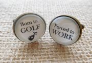 Bronze Effect Born to GOLF, Forced to WORK Cufflinks