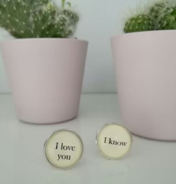Bronze Effect Handcrafted "I love you - I know" Cuff links - Fun groom gift, boyfriend gift, husband gift, star wars cufflinks,  anniversary gift