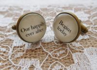 Bronze Effect Handcrafted "Our happily ever after begins today" Groom cufflinks , wedding cufflinks, groom gift, Free UK Shipping