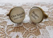Bronze Effect Handcrafted "Our happily ever after begins today" Groom cufflinks , wedding cufflinks, groom gift, Free UK Shipping