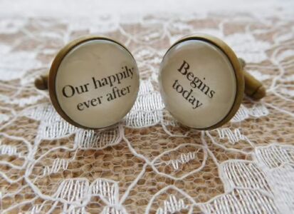 Bronze Effect Handcrafted "Our happily ever after begins today" Groom cufflinks , wedding cufflinks, groom gift, Free UK Shipping