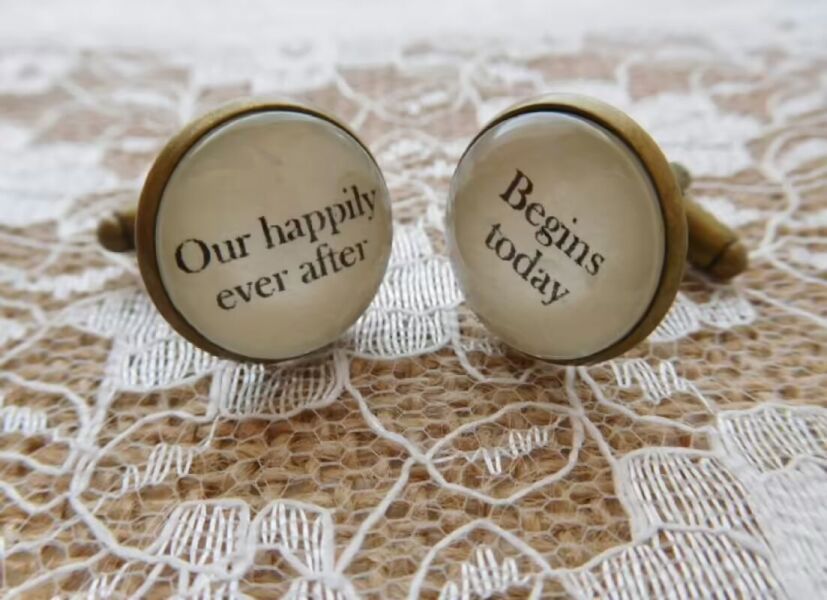 Bronze Effect Handcrafted "Our happily ever after begins today" Groom cufflinks , wedding cufflinks, groom gift, Free UK Shipping