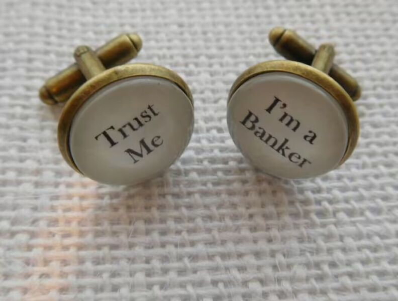 Bronze Effect Handcrafted "Trust Me - I'm a Banker" Cufflinks - Fun Valentines gift for him, banker gift for banker