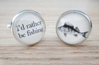Bronze Effect I'd rather be fishing cufflinks, fisherman cufflinks, husband, boyfriend, son, uncle gifts