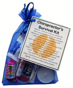Chiropractor's Survival Kit in organza bag with laminated label showing the contents and their meanings