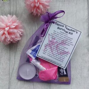 Dance Teacher Survival Kit Gift presented in organza bag with laminated label
