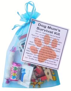 Dog Mum's Survival Kit in organza bag with laminated label - novelty gift for dog mums and dog owners