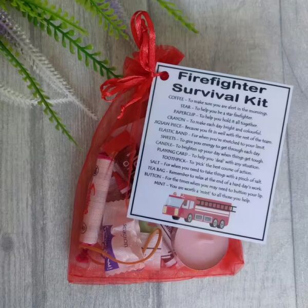 Firefighter Survival Kit Gift in organza bag with laminated label - fireman gift for new firefighters and secret santa