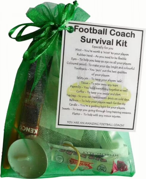 Football Coach Survival Kit Gift in organza bag with laminated appreciation label