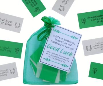 Good Luck Quotes Bag with 31 handmade inspirational quote cards in organza bag with laminated label