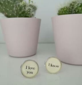 Gun Metal Handcrafted "I love you - I know" Cuff links - Fun groom gift, boyfriend gift, husband gift, star wars cufflinks,  anniversary gift