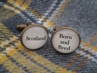 Gun Metal Handcrafted "Scotland Born and Bred" Cufflinks - Fun Christmas gift for him, Scottish gift for Scot