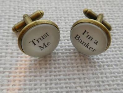 Gun Metal Handcrafted "Trust Me - I'm a Banker" Cufflinks - Fun Valentines gift for him, banker gift for banker