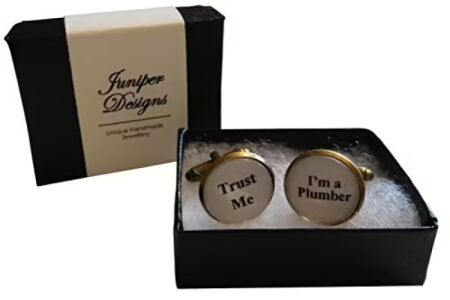 Handcrafted "Trust Me - I'm a Plumber" Cuff links - excellent Valentine's Day, Christmas, thank you or birthday gift