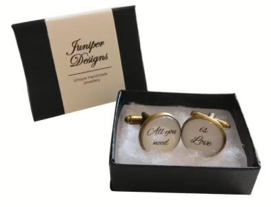 Handcrafted "All you need is Love" Cuff links - Excellent Valentine's Day, Christmas, anniversary or birthday gift