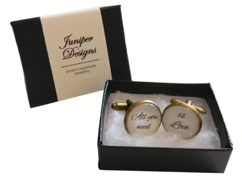 Handcrafted "All you need is Love" Cuff links - Excellent Valentine's Day, Christmas, anniversary or birthday gift