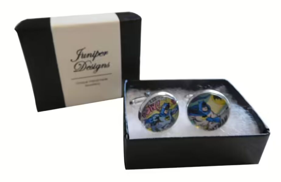 Handcrafted Batman Comic Book Cuff links - Fun Valentine's Day, Christmas, thank you or birthday gift - Free UK Shipping