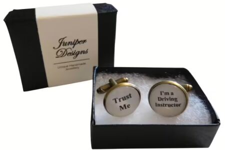 Handcrafted "Trust Me - I'm a Driving Instructor" Cuff links - excellent Valentine's Day, Christmas, thank you or birthday gift