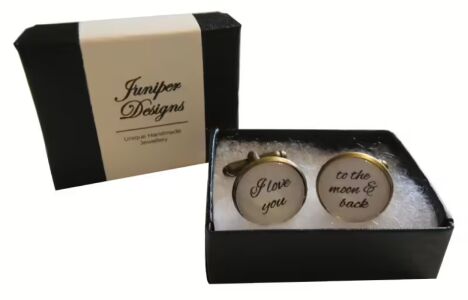 Handcrafted I love you to the moon & back Cuff links - Excellent Valentine's Day, Christmas, anniversary or birthday gift