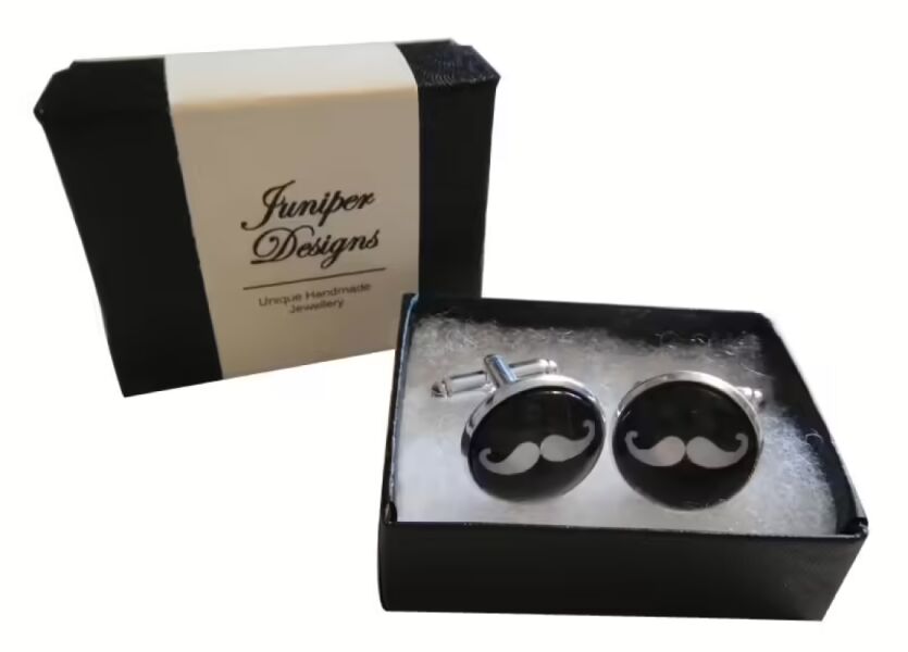 Handcrafted Moustache Cuff links - Fun Valentine's Day, Christmas, thank you or birthday gift for a Gentleman