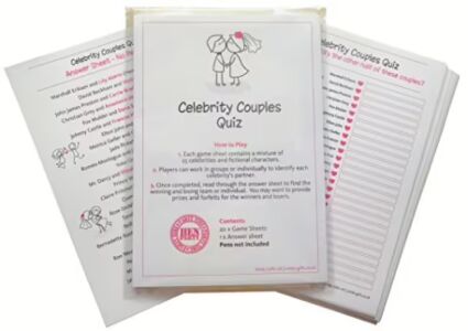 Hen Night Celebrity Couples Quiz Game including 20 Game Cards  - plus answer sheet