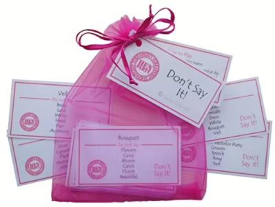 Don't Say It Hen Party Game - 20 laminated taboo style cards in a hot pink organza bag, a fun icebreaker game for hen nights and hen weekends