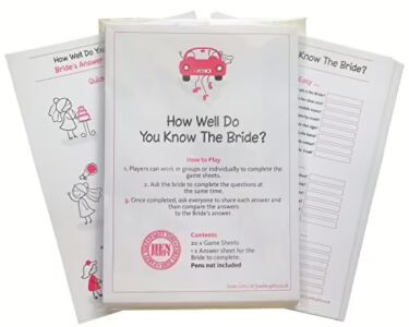 How Well Do You Know The Bride quiz game cards and answer sheet for hen parties