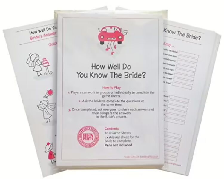 How Well Do You Know The Bride quiz game cards and answer sheet for hen parties