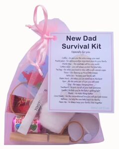 New Dad Survival Kit Gift in organza bag with laminated label - novelty gift for new father