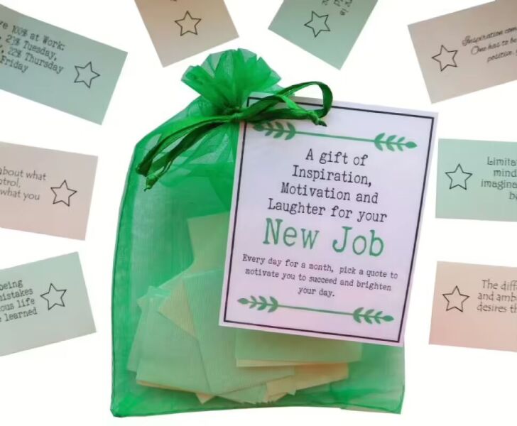 Handmade new job inspirational quotes bag with 31 folded messages on coloured paper in organza pouch