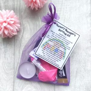Nursery Manager Survival Kit Gift in organza bag with laminated label