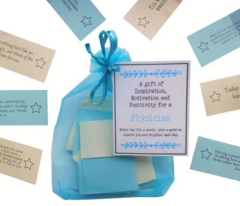Handmade doctor and physician inspirational quotes gift in organza bag with 31 daily motivation sayings for medical professionals, perfect work secret santa