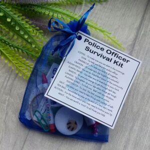 Novelty Police Officer Survival Kit Gift in organza bag with laminated label - policeman and policewoman gift for new police officers and secret santa