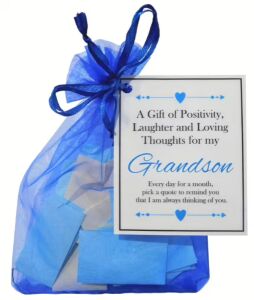 Handmade Grandson Gift Quotes of Positivity, Laughter and Loving Thoughts. 31 inspirational quotes for each day of the month. Letterbox friendly.