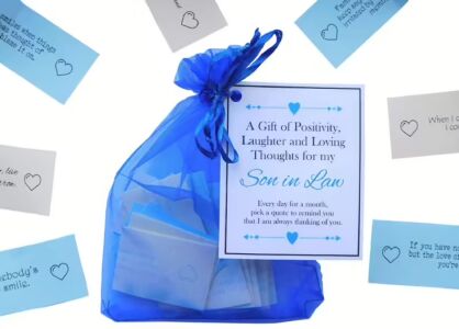 Handmade Son in Law Gift Quotes of Positivity, Laughter and Loving Thoughts. 31 inspirational quotes for each day of the month. Letterbox friendly.