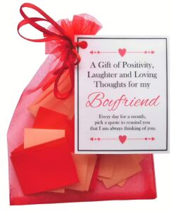 Handmade Boyfriend Gift Quotes of Positivity, Laughter and Loving Thoughts. 31 inspirational quotes for each day of the month. Letterbox friendly.