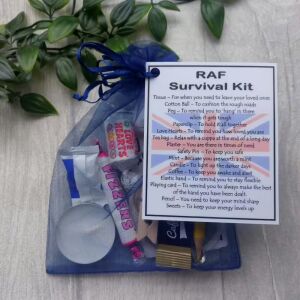 RAF Novelty Survival Kit Gift in organza bag with laminated label