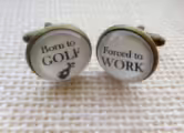 Silver Effect Born to GOLF, Forced to WORK Cufflinks