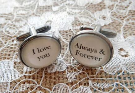 Silver Effect Handcrafted "I love you always & forever" Cuff links - Fun Valentine's Day, boyfriend gift, husband gift or birthday gift