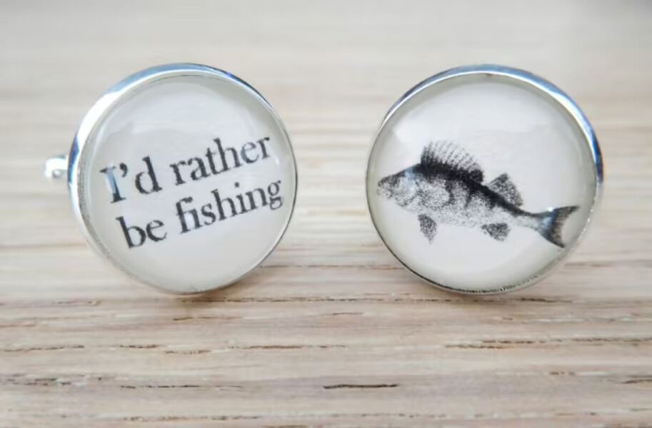 Silver Effect I'd rather be fishing cufflinks, fisherman cufflinks, husband, boyfriend, son, uncle gifts