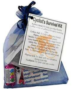Cyclist's Survival Kit Gift in green organza bag with laminated label - novelty gift for cyclists